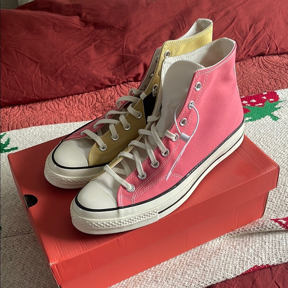 Converse Unisex Pink and Yellow High-Top Sneakers